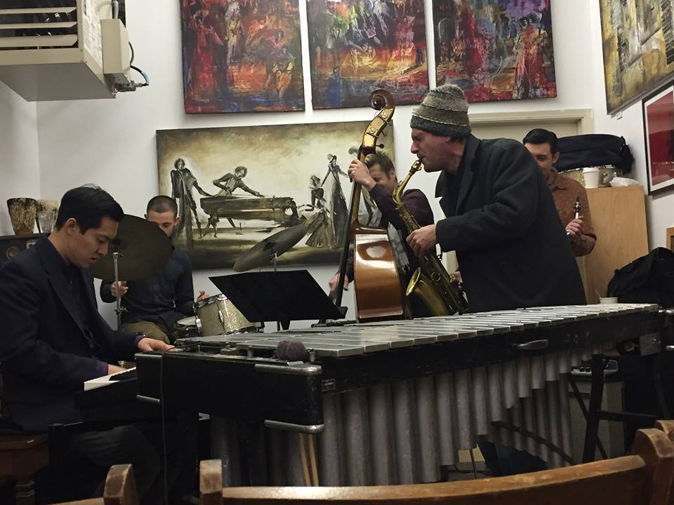 Dan at the vibraphone, gallery walls